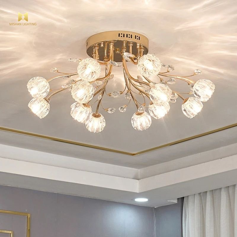 New Customizable Metal Lamp Modern Luxury Style G9 Light Source Family Hotel Light Golden Crystal Ceiling Light