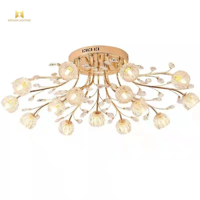 New Customizable Metal Lamp Modern Luxury Style G9 Light Source Family Hotel Light Golden Crystal Ceiling Light