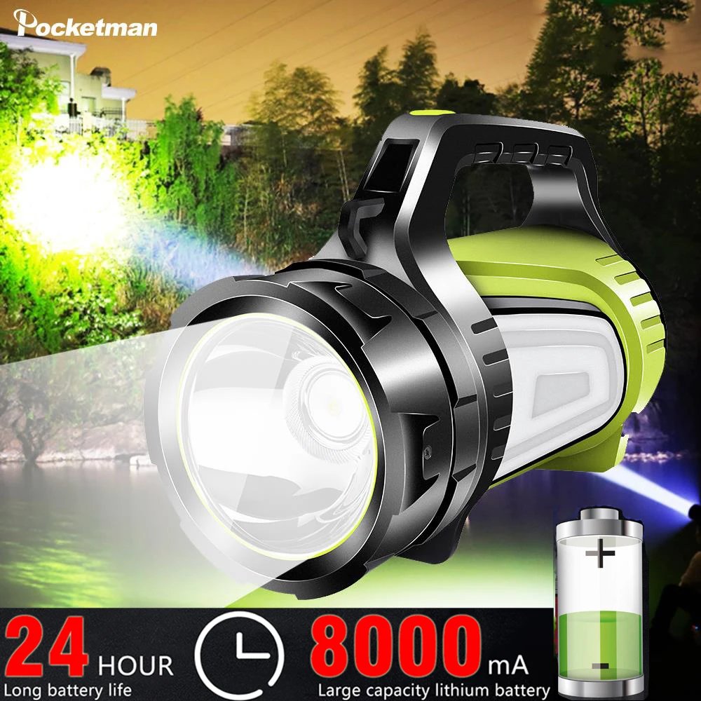Waterproof USB Rechargeable LED Powerful Long Range Hunting Lamp With Side Light Strong Searchlight Flashlight