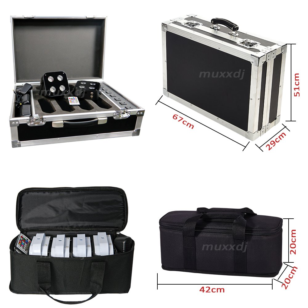 Muxxdj Wireless DMX IR4 Uplights 4x12w RGBWA UV LED Battery Powered Mini Uplight for Wedding Party DJ Events IR Remote&WIFI