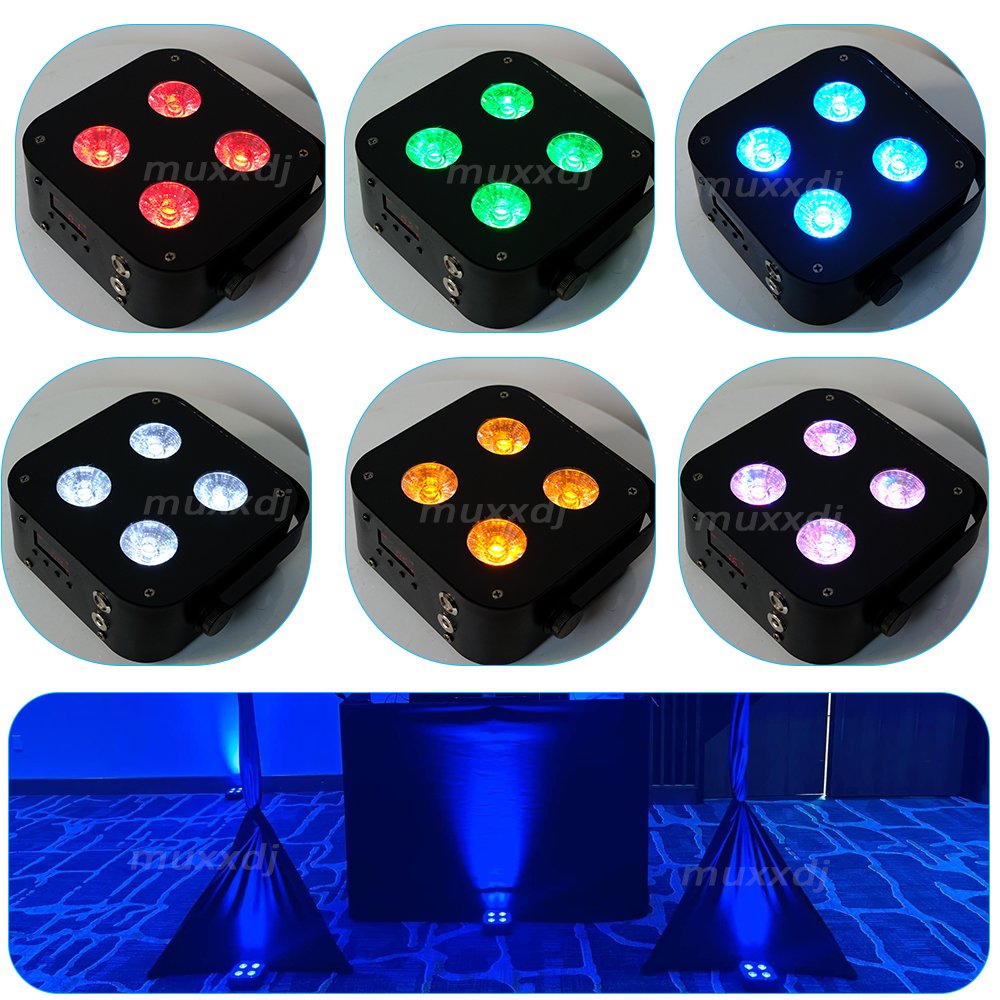 Muxxdj Wireless DMX IR4 Uplights 4x12w RGBWA UV LED Battery Powered Mini Uplight for Wedding Party DJ Events IR Remote&WIFI