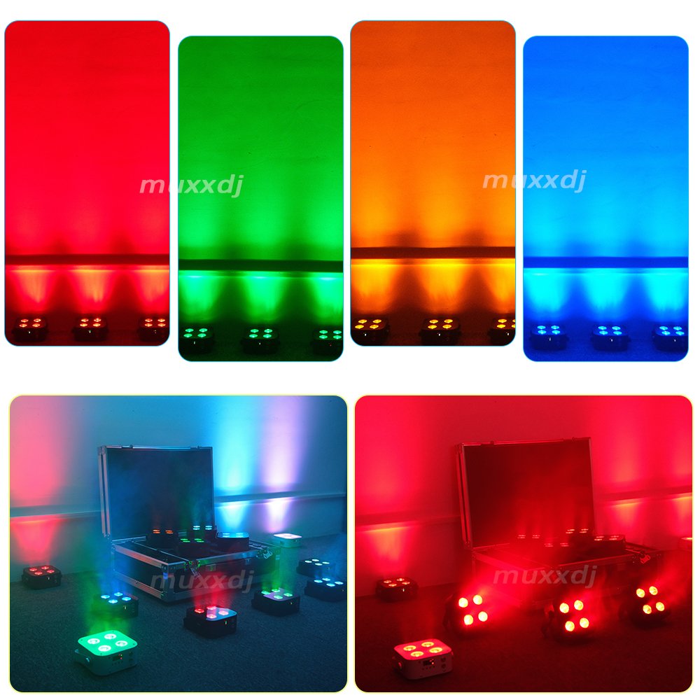 Muxxdj Wireless DMX IR4 Uplights 4x12w RGBWA UV LED Battery Powered Mini Uplight for Wedding Party DJ Events IR Remote&WIFI