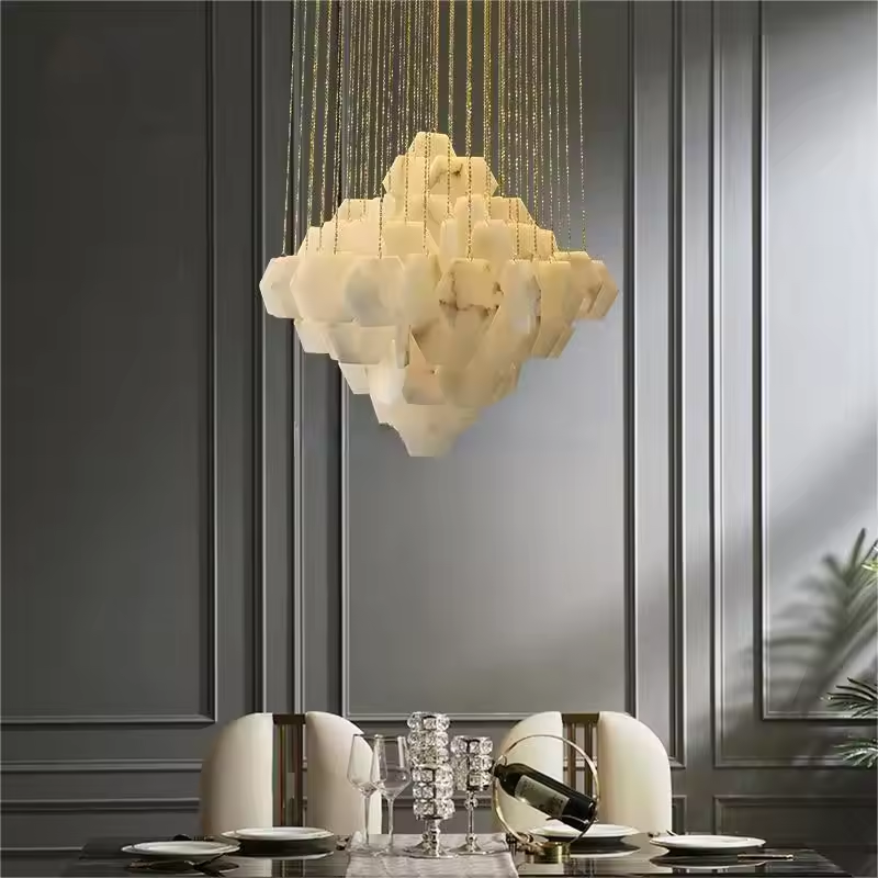 Modern Hotel Lobby Decoration Marble Chandelier Villa Staircase Luxury Marble Hanging Lamp