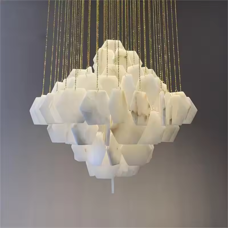 Modern Hotel Lobby Decoration Marble Chandelier Villa Staircase Luxury Marble Hanging Lamp