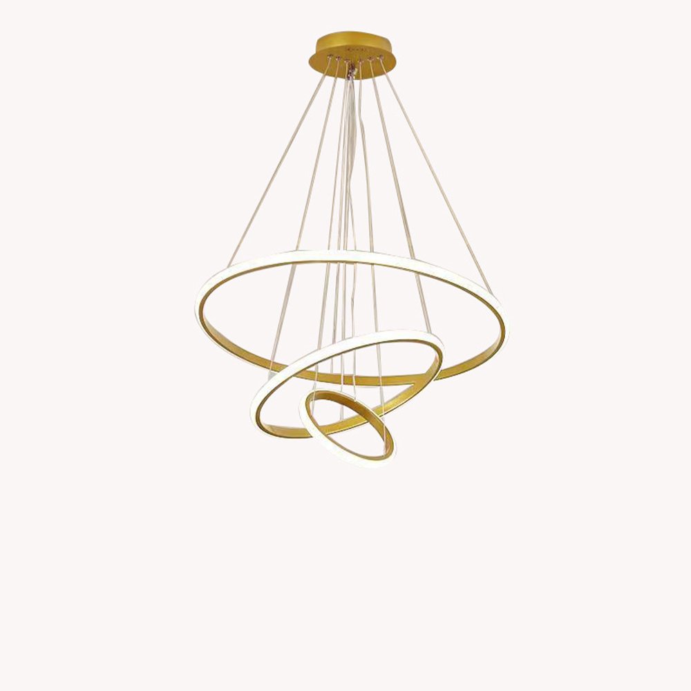 Round Three-ring Chandelier Modern Simple Gold LED Remote Control Three-color Dimming Living Room Bedroom Indoor Lighting