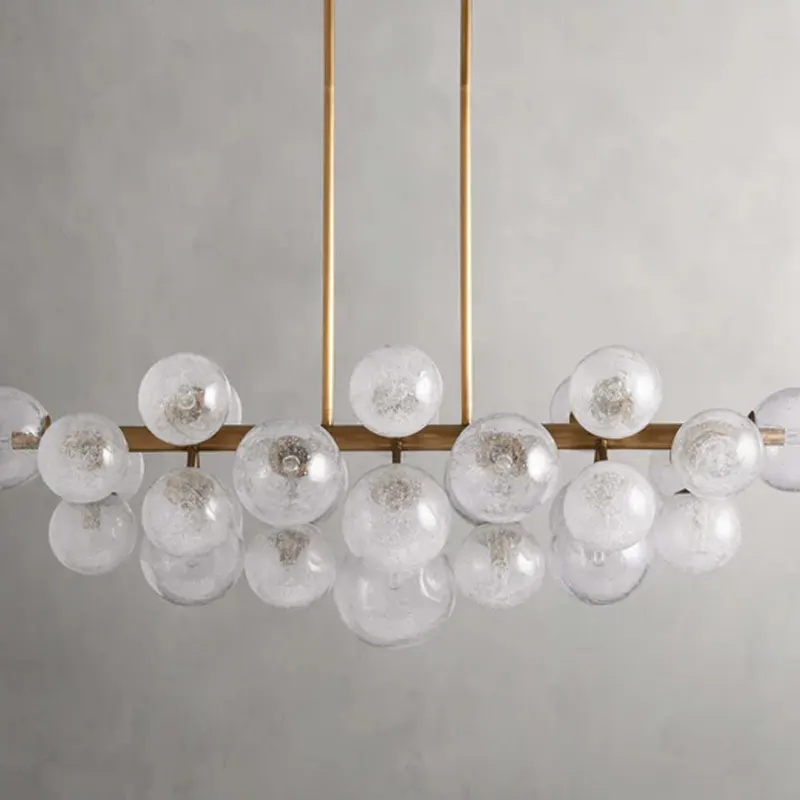 Modern Restaurant Bar Hanging Rectangular Glass Ball Hanging Chandelier Crystal Round Spherical Pendant Lamp