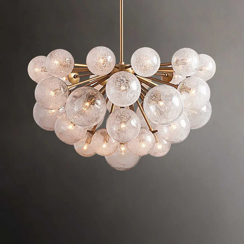 Modern Restaurant Bar Hanging Rectangular Glass Ball Hanging Chandelier Crystal Round Spherical Pendant Lamp