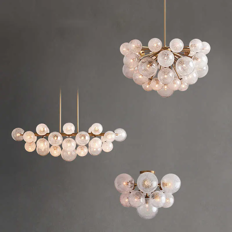 Modern Restaurant Bar Hanging Rectangular Glass Ball Hanging Chandelier Crystal Round Spherical Pendant Lamp