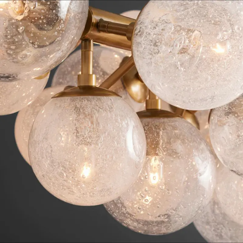 Modern Restaurant Bar Hanging Rectangular Glass Ball Hanging Chandelier Crystal Round Spherical Pendant Lamp