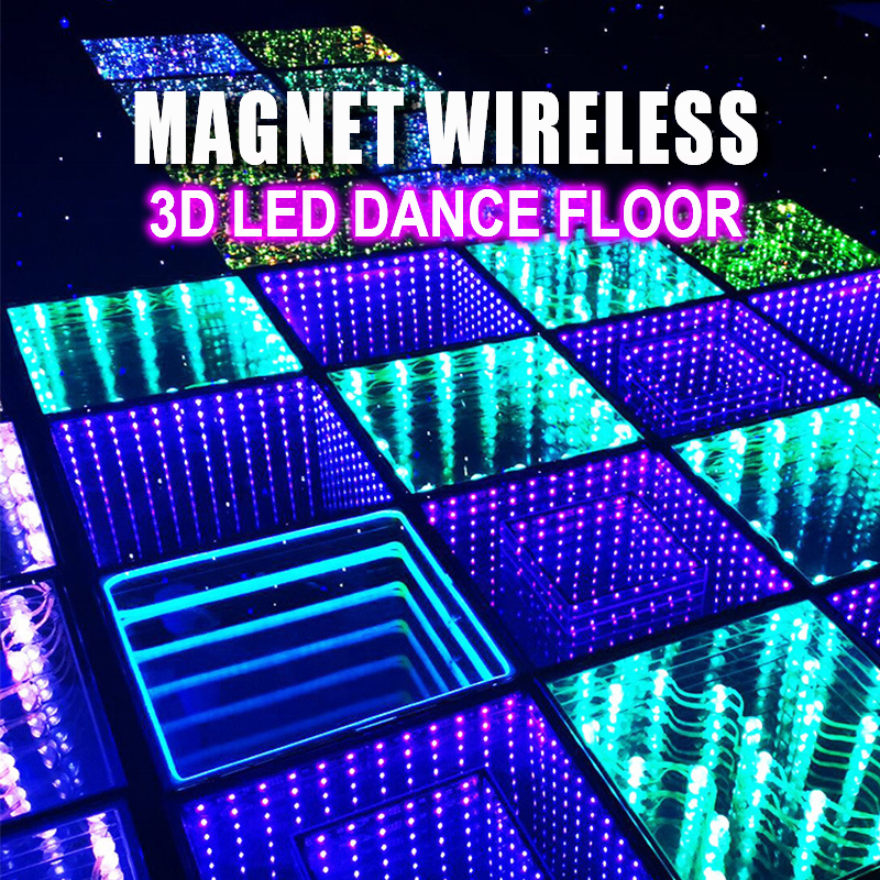 3d Infinity Mirror Led Dance Floor Tiles Glass Panel Dmx Night Club Rgb up Led Dance Floor Magnetic matrix Light for Wedding