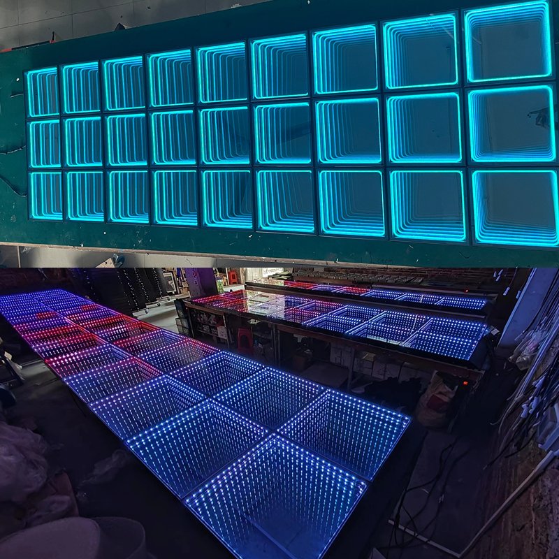 3d Infinity Mirror Led Dance Floor Tiles Glass Panel Dmx Night Club Rgb up Led Dance Floor Magnetic matrix Light for Wedding