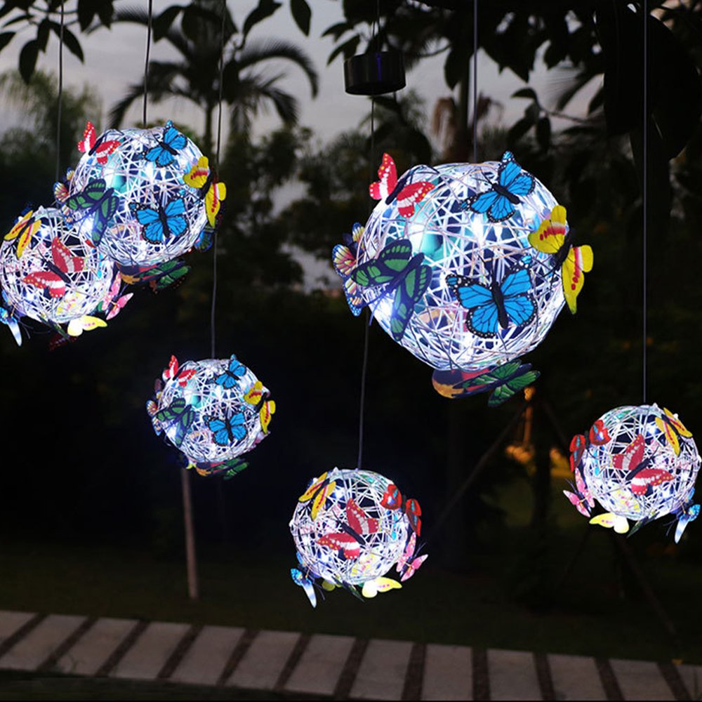 Solar butterfly Hanging Tree Ball Lights LED Intelligent Light Sense Outdoor Waterproof Courtyard Garden Color Decorative Lights