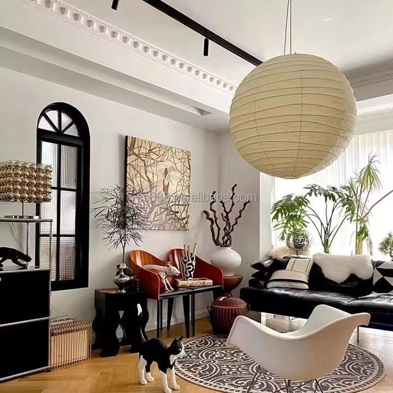 CHUSE Lighting Wabi-sabi Round Pendant Light Paper Art Spherical Rice Paper Lamp Bedroom Restaurant Homestay Lamp