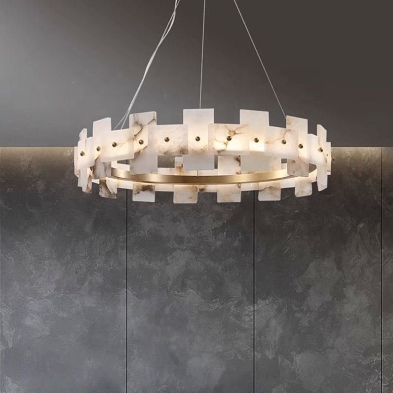 Nordic Modern Luxury Alabaster Lamp Customized All-Copper Pendant Light Hotel Villa Living Room Minimalist Style AC Power Source