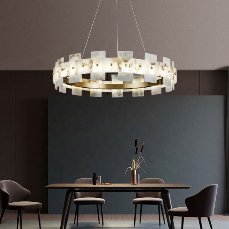 Nordic Modern Luxury Alabaster Lamp Customized All-Copper Pendant Light Hotel Villa Living Room Minimalist Style AC Power Source