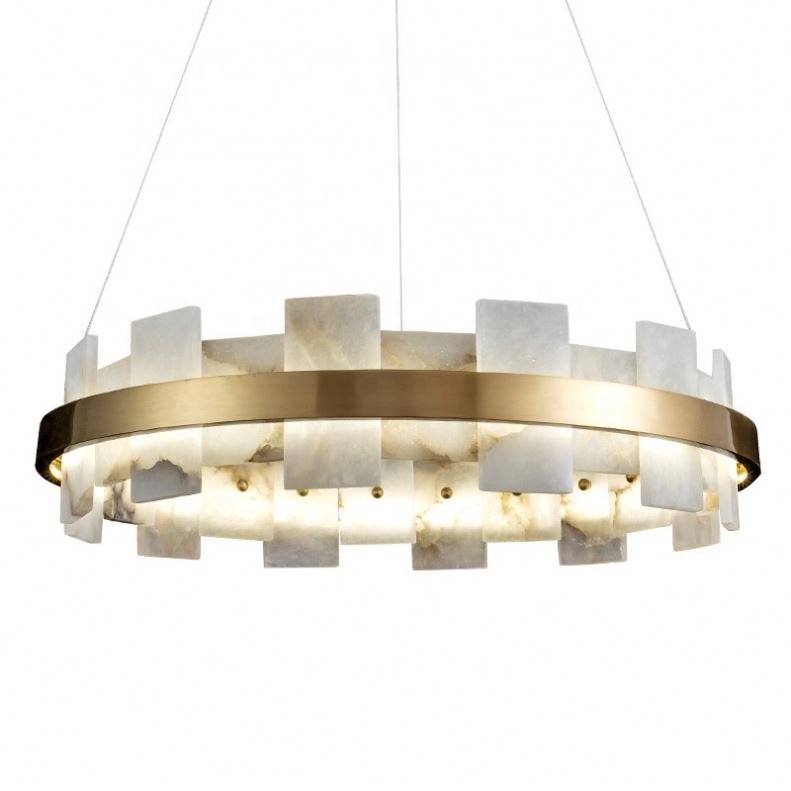 Nordic Modern Luxury Alabaster Lamp Customized All-Copper Pendant Light Hotel Villa Living Room Minimalist Style AC Power Source