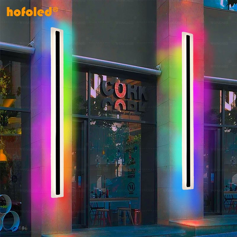 Hofoled Outdoor Waterproof Dimmable Color Changing Smart Long Linear Strip Led Wall Lamp Exterior RGBW Wall Sconce Lights