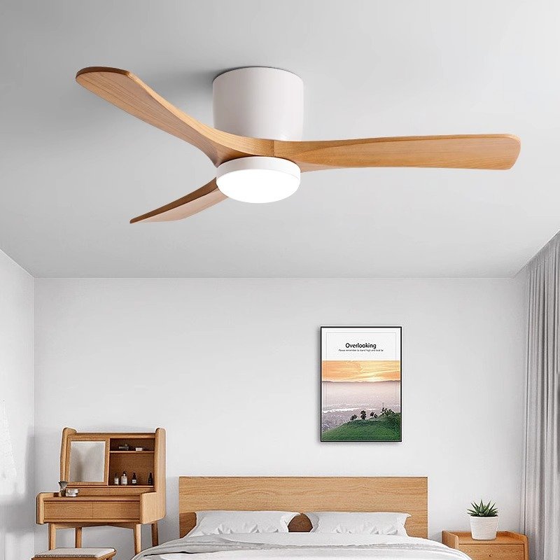 Nordic Style Solid Wood Fan Leaf Ceiling Light Household Bedroom Living Room Ceiling Fan Light Low Floor Electrified Fan Cooler