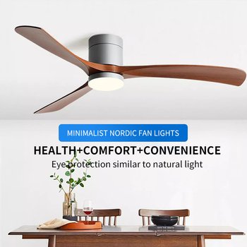 Nordic Style Solid Wood Fan Leaf Ceiling Light Household Bedroom Living Room Ceiling Fan Light Low Floor Electrified Fan Cooler