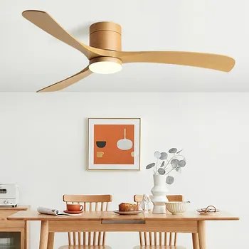 Nordic Style Solid Wood Fan Leaf Ceiling Light Household Bedroom Living Room Ceiling Fan Light Low Floor Electrified Fan Cooler