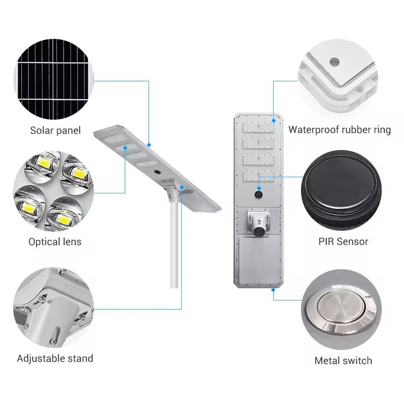 Omsen High Lumen Die Casting Aluminum Solar Flood Street Lights Lampadaire Solaire Exterieur With Poles for Street Road High Way