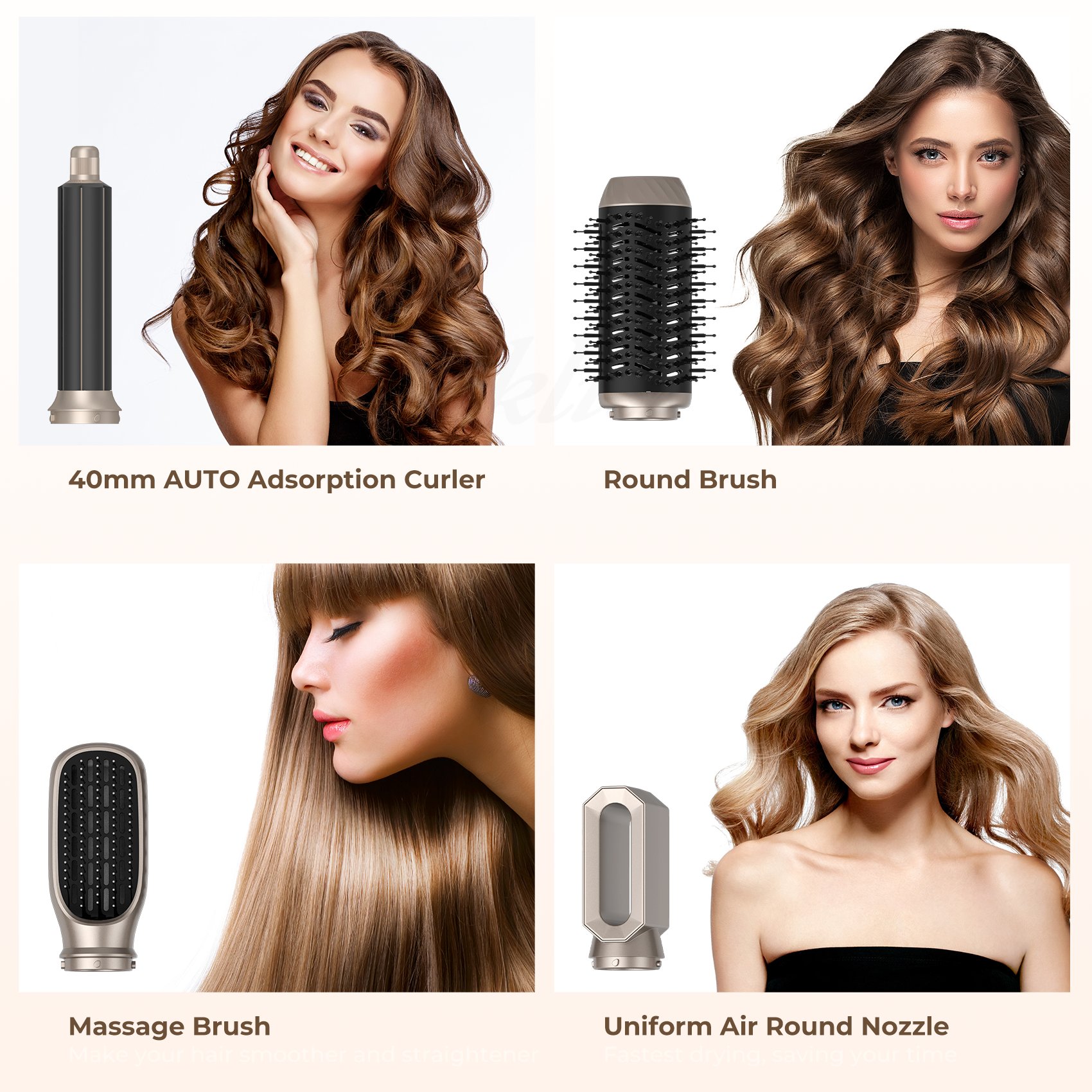 Hair Dryer Brush 6 in 1 Hot Air Styler and Rotating Hair Dryer Negative Ionic Ceramic Coating Auto Absorption Curling Iron