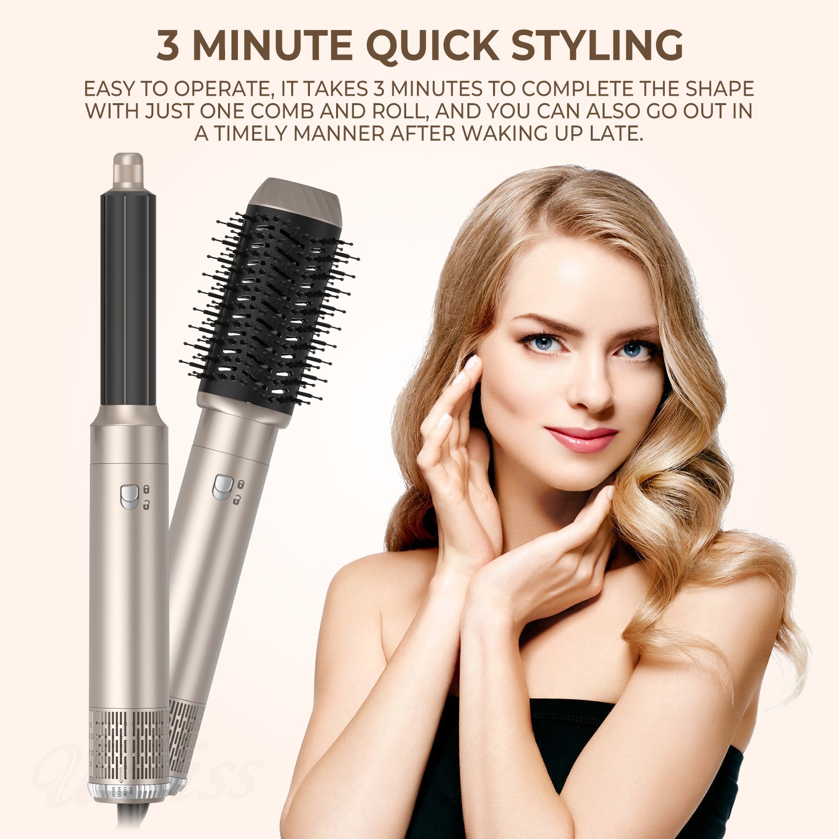 Hair Dryer Brush 6 in 1 Hot Air Styler and Rotating Hair Dryer Negative Ionic Ceramic Coating Auto Absorption Curling Iron