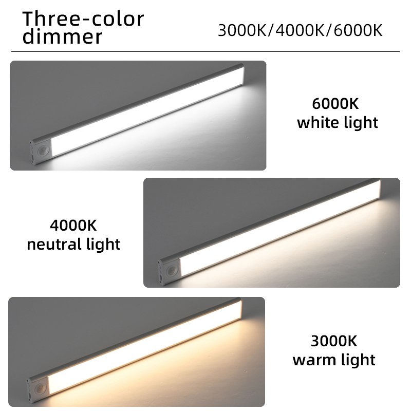 Ultra-Thin Indoor Lighting 3 Color Dimmable 5v Usb Rechargeable Kitchen Cabinet Closet Wardrobe Led Motion Sensor Light