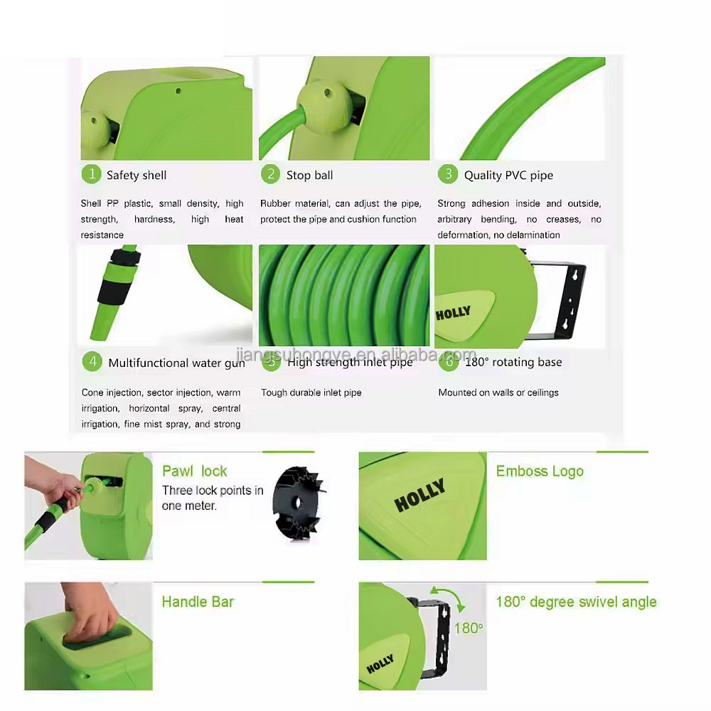 New Self Retractable Water Hose Reel 20 Meter X 1/2" Wall Mount Hose Reel Auto Automatic Rewind Hybrid Garden Watering Hose Reel
