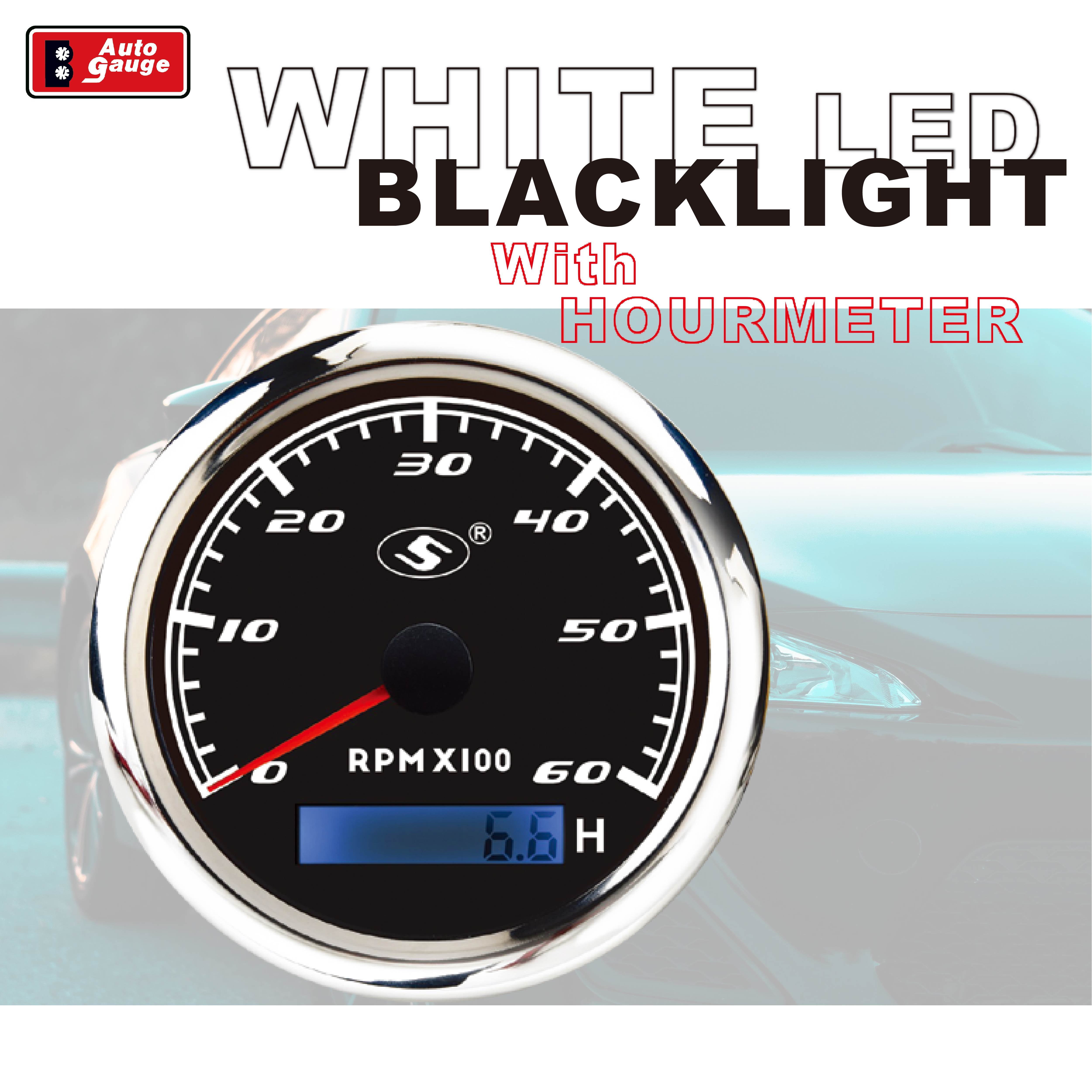 85mm 3 3/8 Inch LED Auto Electrical Gauge Meter 12V Tachometer With Hourmeter & RPM Display Black Needle for Truck Bus & Car