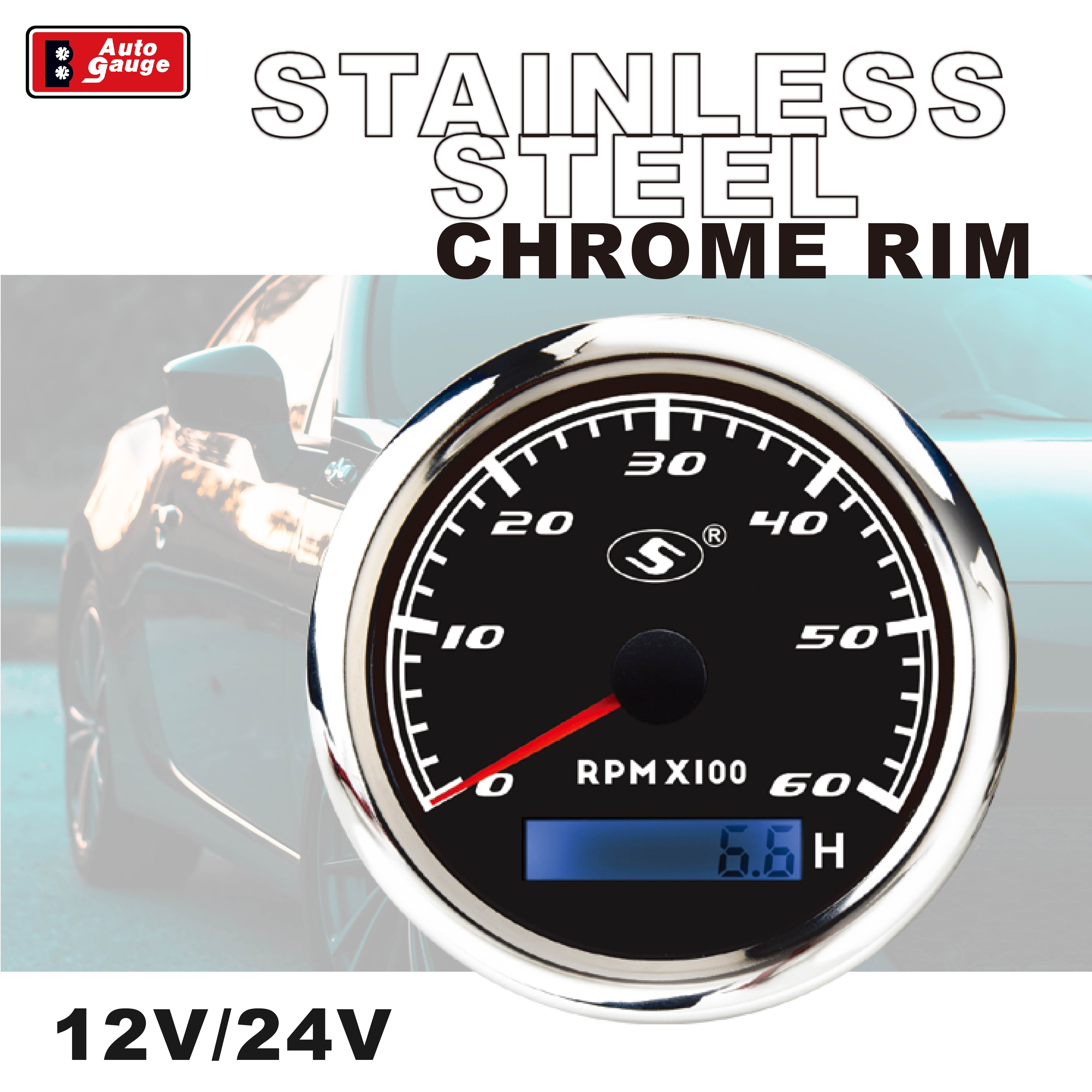 85mm 3 3/8 Inch LED Auto Electrical Gauge Meter 12V Tachometer With Hourmeter & RPM Display Black Needle for Truck Bus & Car