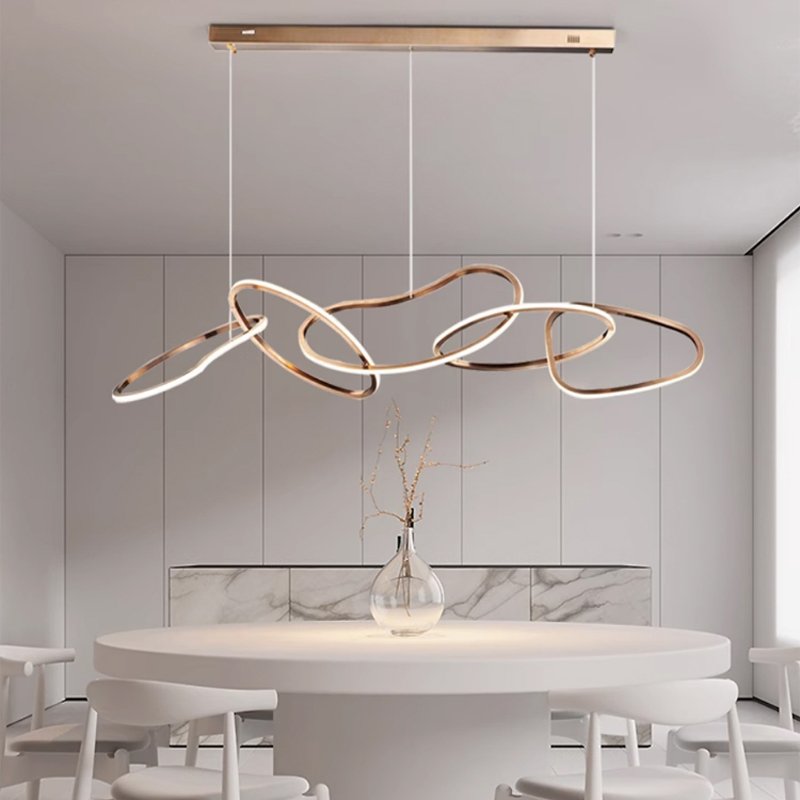 Nordic Modern Design Kitchen Island Pendant Lighting Gold Linear Hanging Lamp Indoor Ceilings Luxury Chandelier