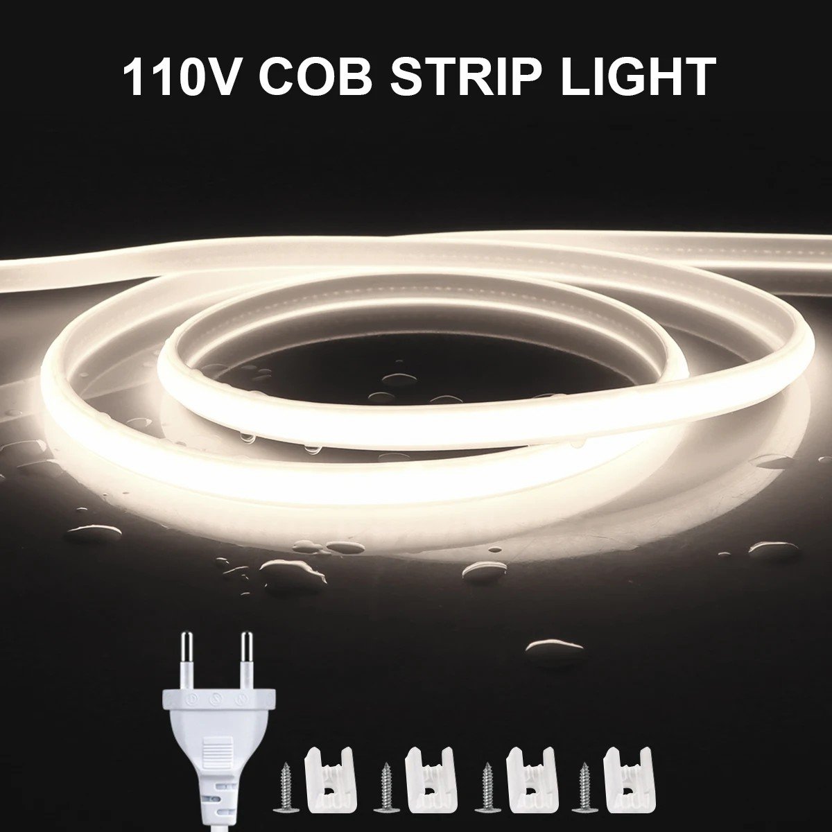 220V 110V COB Led Strip With EU US Plug Power Switch Waterproof Led Neon Flexible Ribbon for Outdoor Garden Kitchen Lighting
