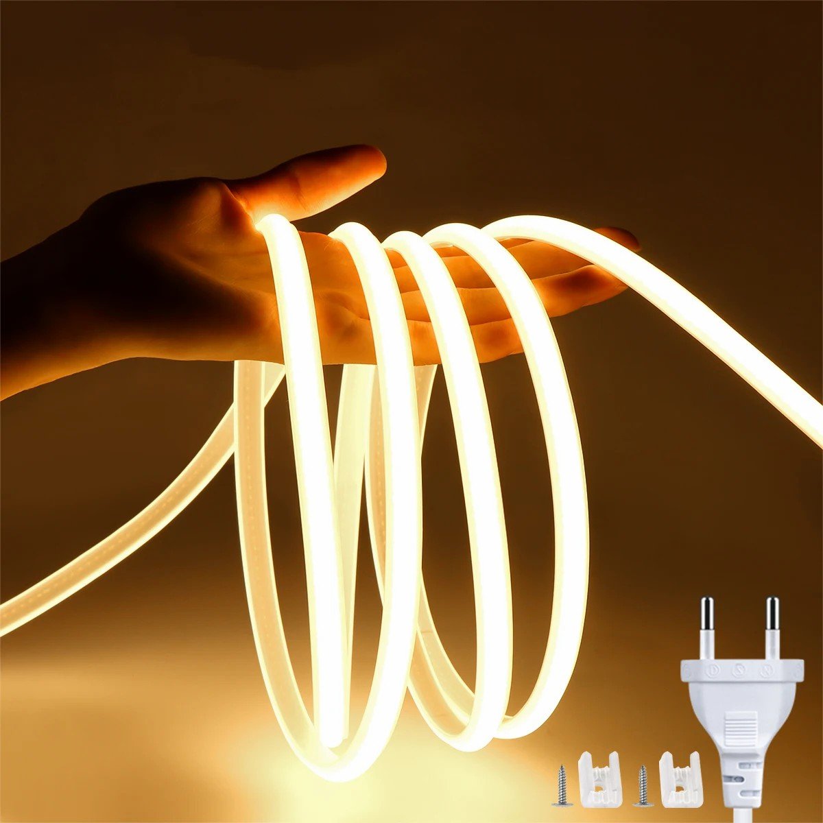 220V 110V COB Led Strip With EU US Plug Power Switch Waterproof Led Neon Flexible Ribbon for Outdoor Garden Kitchen Lighting