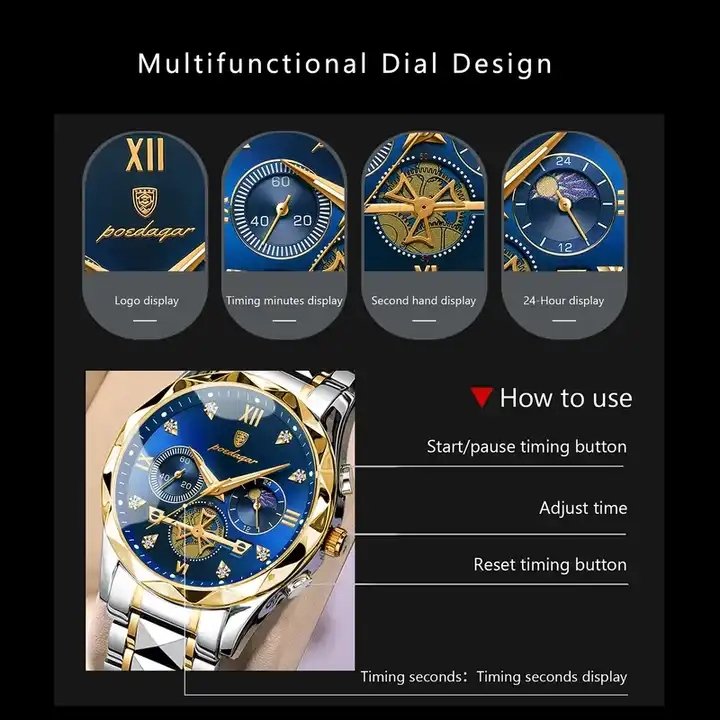 POEDAGAR Luxury Man Wristwatch Stainless Steel Men's Quartz Watches Waterproof Luminous Chronograph Watch for Men Reloj Hombre