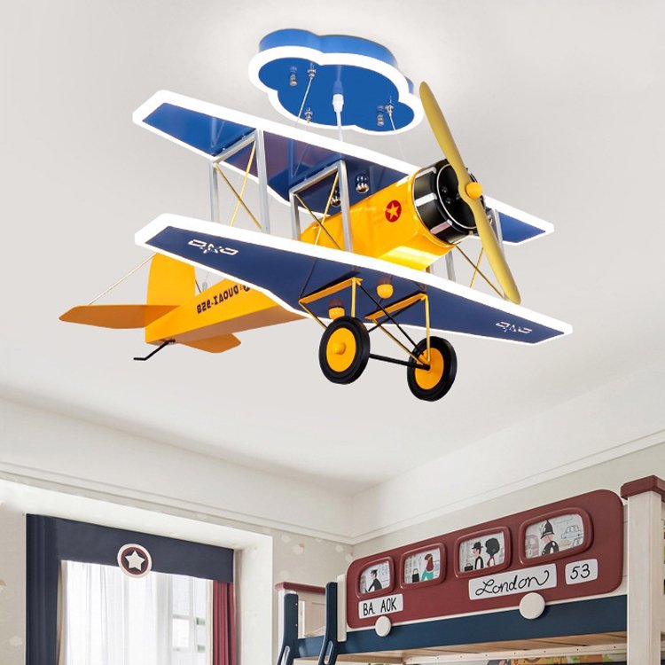 Children's Room Aircraft Ceiling Light Three-color Remote Dimming Bedroom Study Kindergarten Early Education Center Chandelier