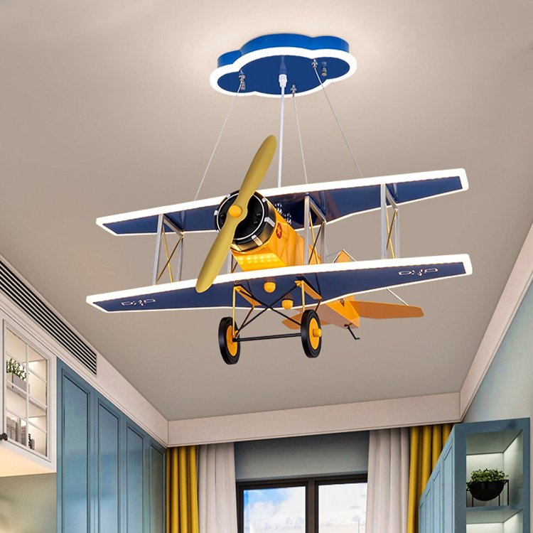 Children's Room Aircraft Ceiling Light Three-color Remote Dimming Bedroom Study Kindergarten Early Education Center Chandelier