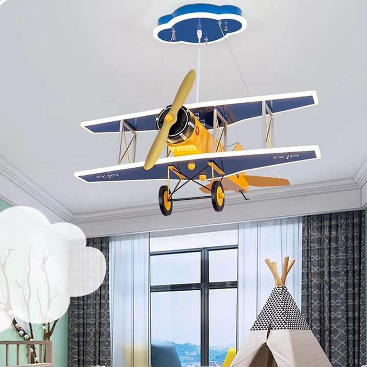 Children's Room Aircraft Ceiling Light Three-color Remote Dimming Bedroom Study Kindergarten Early Education Center Chandelier