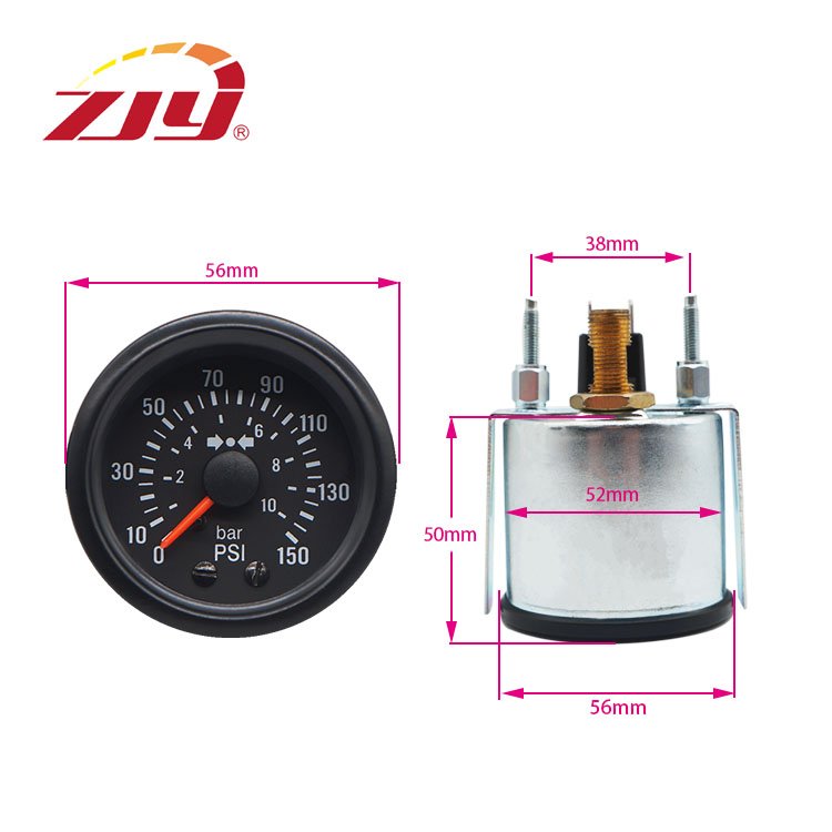 ZJY VDO Mechanical Pressure Gauge 2 "52mm 0-10bar/0-150psi 12V Automotive Instrument Yellow Light with NPT1/8 Sensor