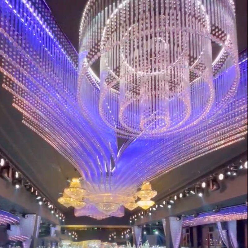 Contemporary Design Wedding Atmosphere Light Lighting Pendant Hanging Large Wedding Hotel Decoration Crystal Chandelier Lamp