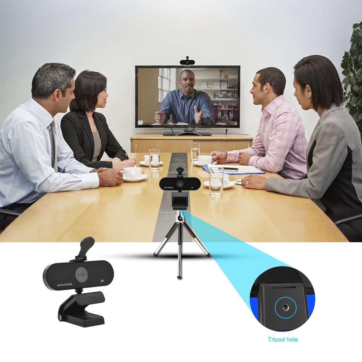 HD 2K Web Camera PC Webcam with Microphone Auto Focus USB Webcam for Desktop Live Streaming Computer