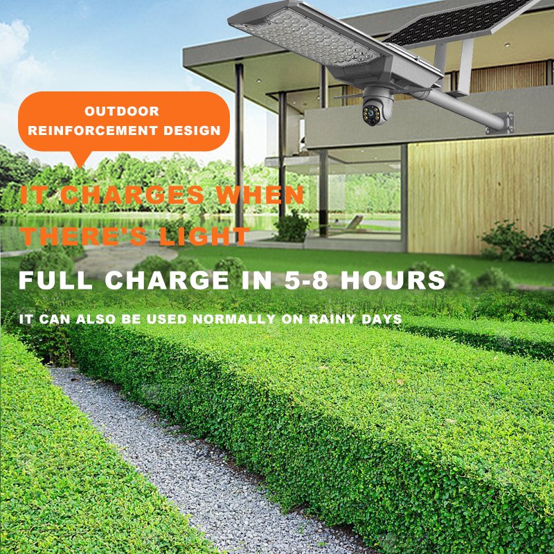 Omsen 600W Split Aluminum 2 in 1 Solar Street Lights Monitor Security Lamp Outdoor With Cctv Camera Wifi 4G V380 Pro