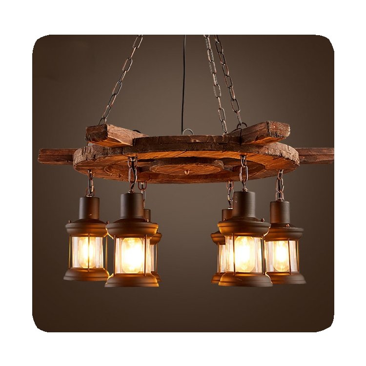 New European Indoor Hotel Wedding Lighting Decoration Industrial Round Wooden Chandelier Vintage 2024