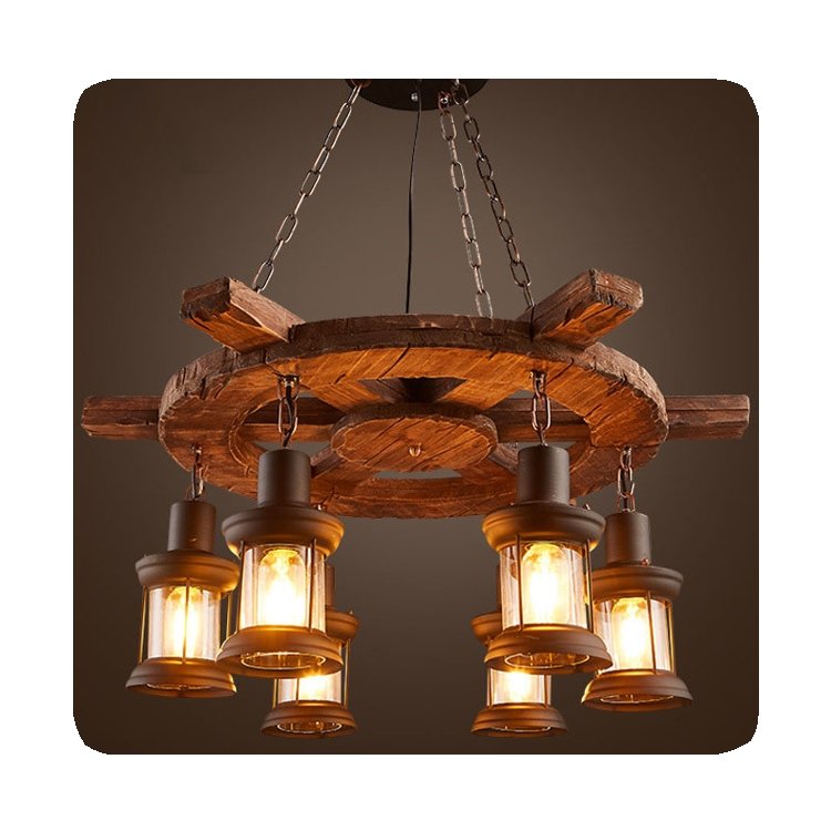 New European Indoor Hotel Wedding Lighting Decoration Industrial Round Wooden Chandelier Vintage 2024