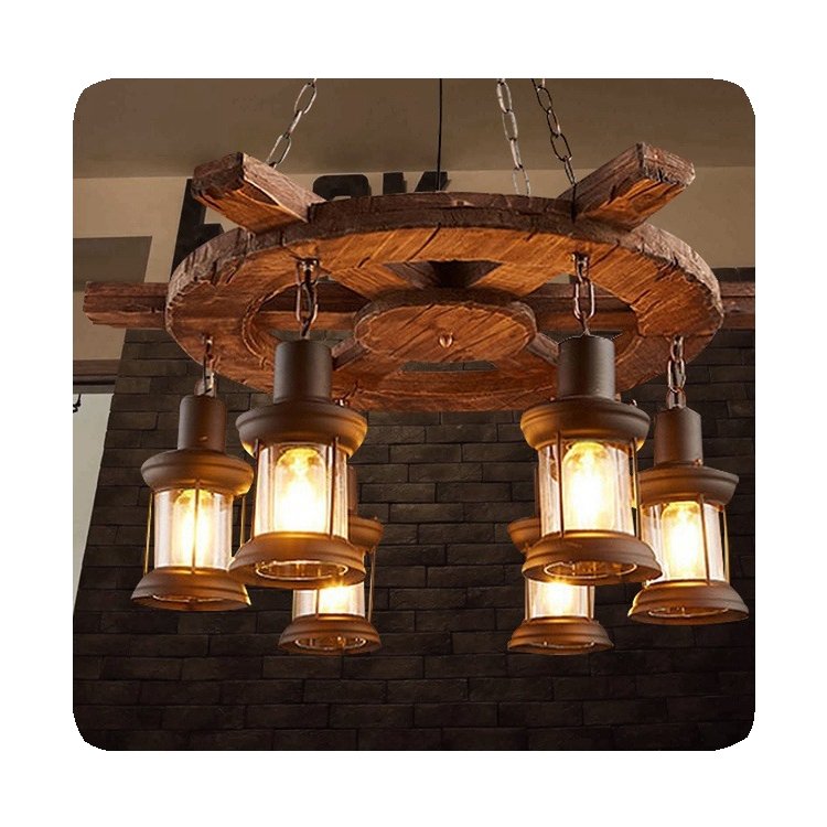 New European Indoor Hotel Wedding Lighting Decoration Industrial Round Wooden Chandelier Vintage 2024