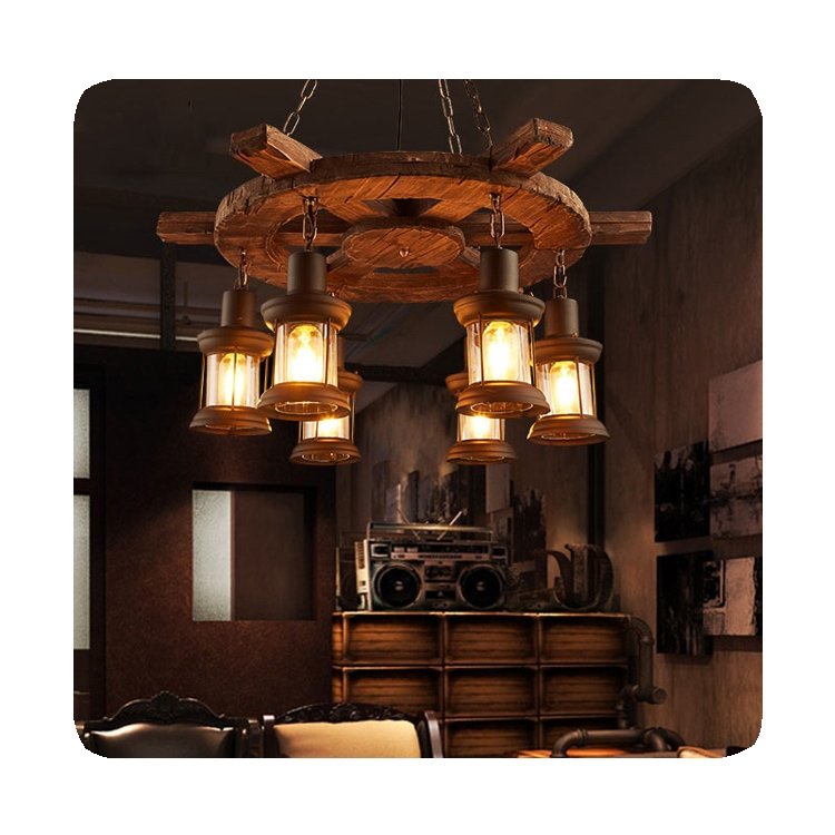 New European Indoor Hotel Wedding Lighting Decoration Industrial Round Wooden Chandelier Vintage 2024