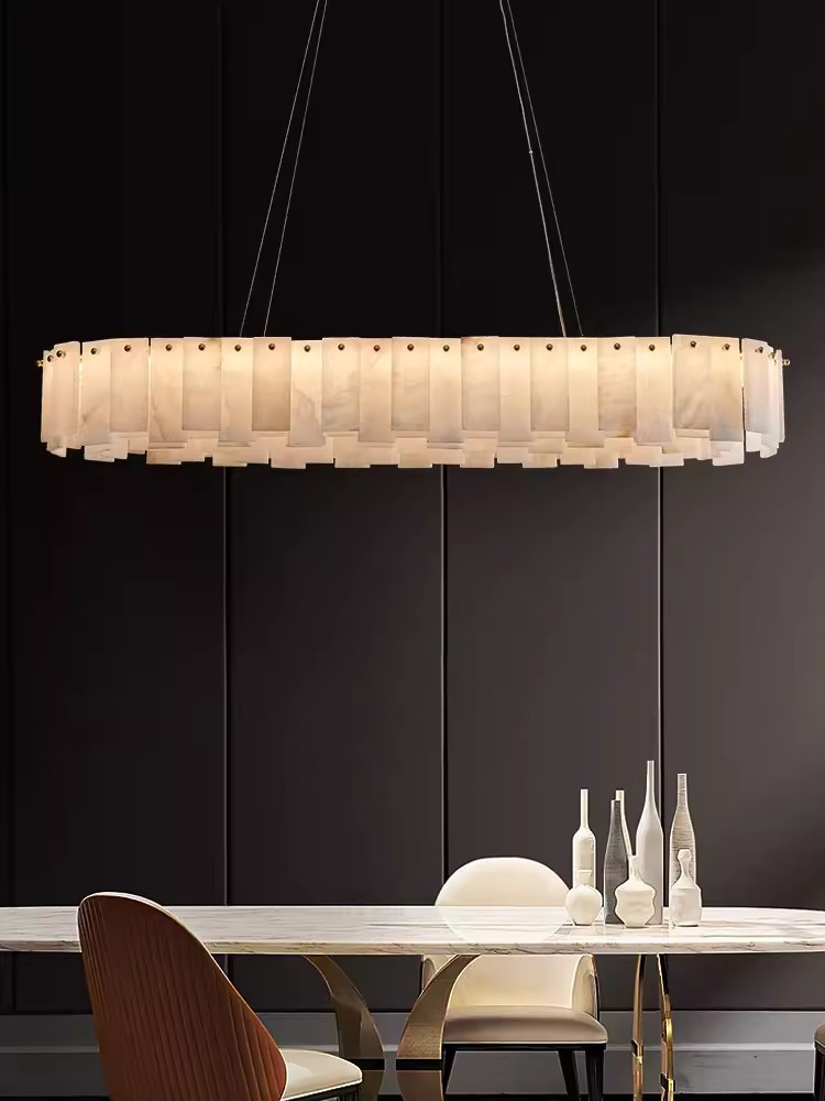 Hang Light Alabaster Double Layer Natural Alabaster Light Large Chandelier Snowflake Ring Pendant Light