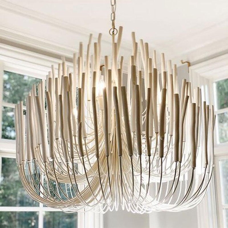 High Quality Nordic Style Wooden Pendant Black White Coated Frame Indian Metal Handicrafts Pendant Chandelier Lights