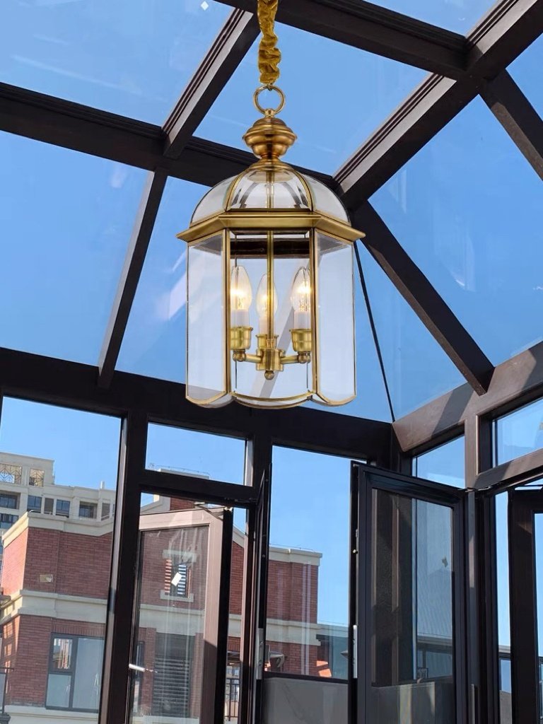 All Copper Outdoor Pendant Lamp Waterproof Garden Balcony Long Corridor Frame Pavilion Pendant Lamp Courtyard Door Outdoor