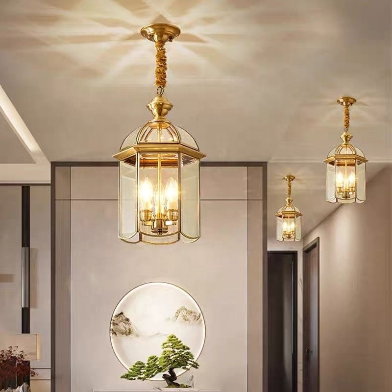 All Copper Outdoor Pendant Lamp Waterproof Garden Balcony Long Corridor Frame Pavilion Pendant Lamp Courtyard Door Outdoor